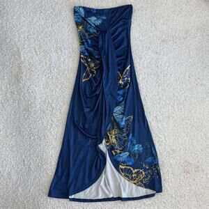 CHICME Women's Strapless Navy Blue Butterfly Print Maxi Dress (size S)